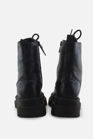 Stradivarius Zipper Laces Combat Ankle Boots | 100% Authetic Leather - sundaybazar