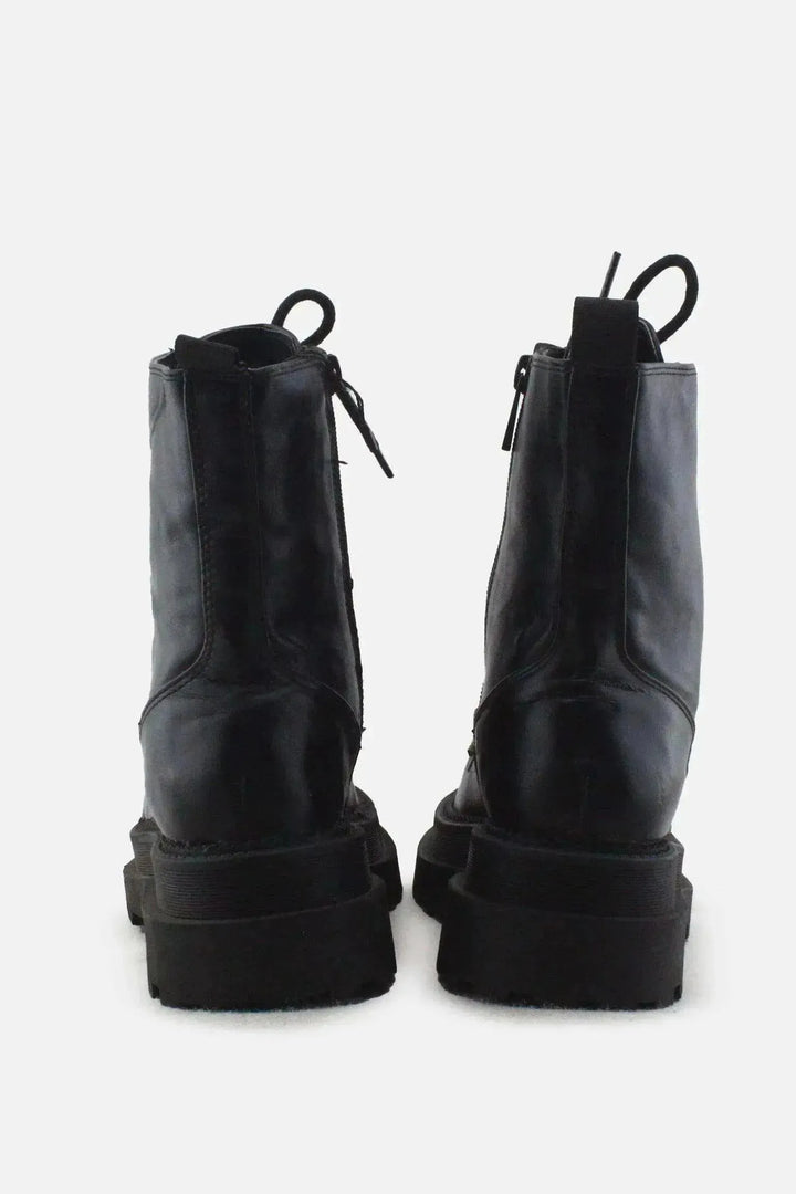Stradivarius Zipper Laces Combat Ankle Boots | 100% Authetic Leather - sundaybazar