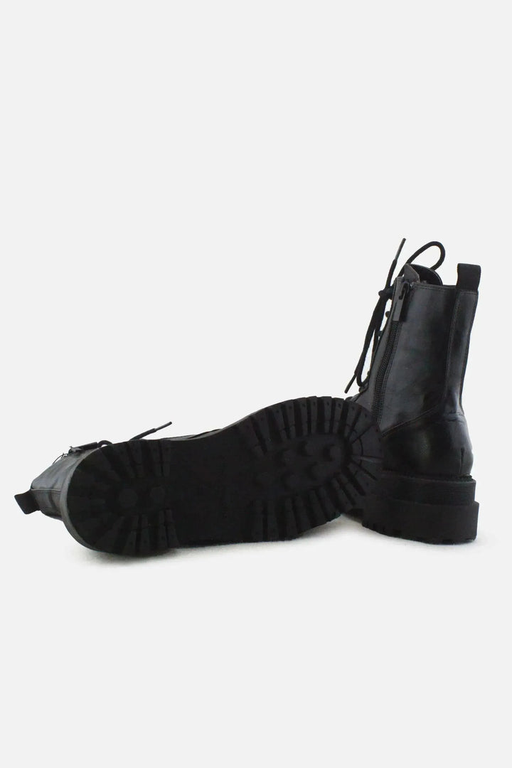 Stradivarius Zipper Laces Combat Ankle Boots | 100% Authetic Leather - sundaybazar