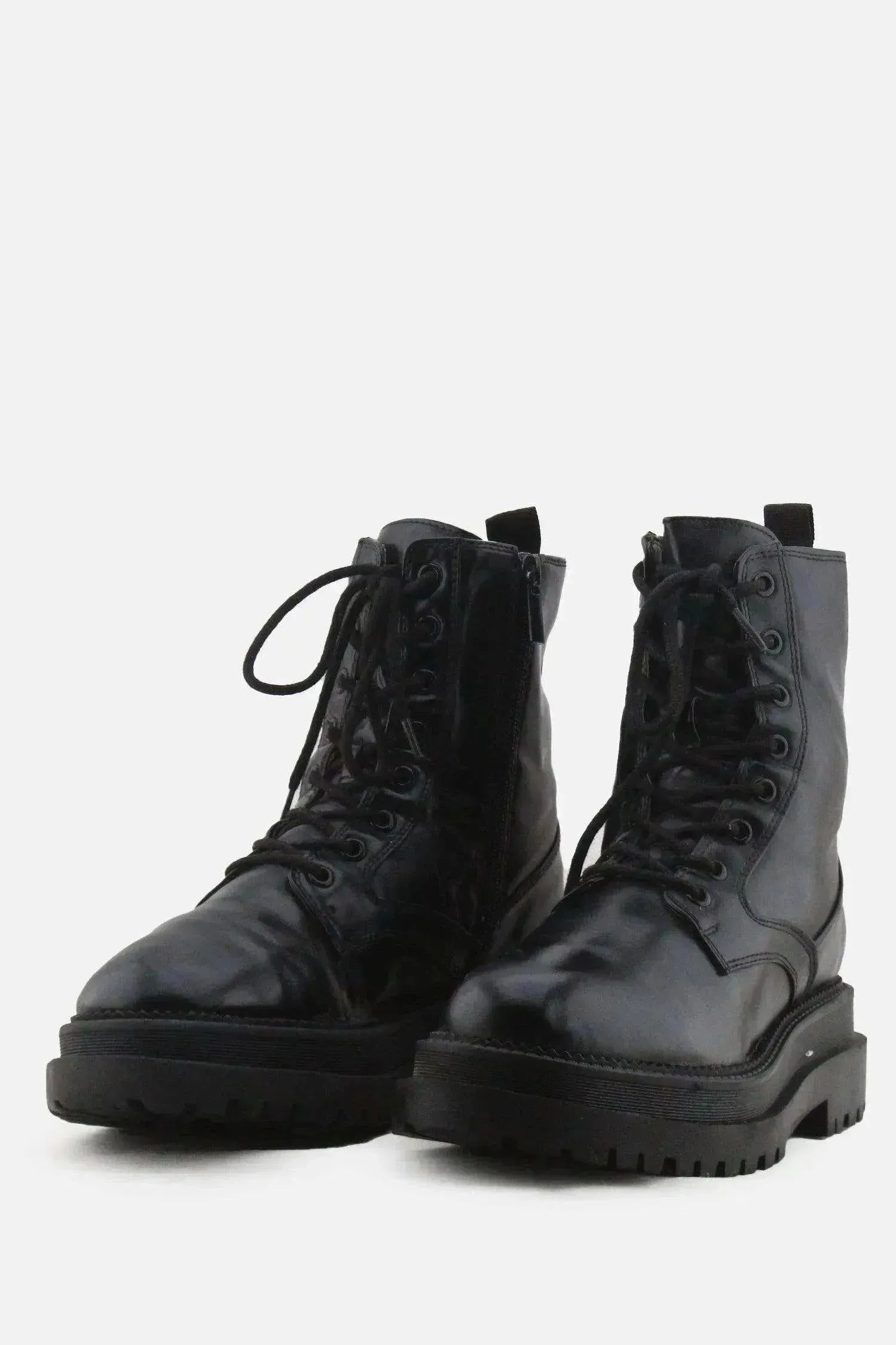Stradivarius Zipper Laces Combat Boots | 100% Authentic Leather - sundaybazar