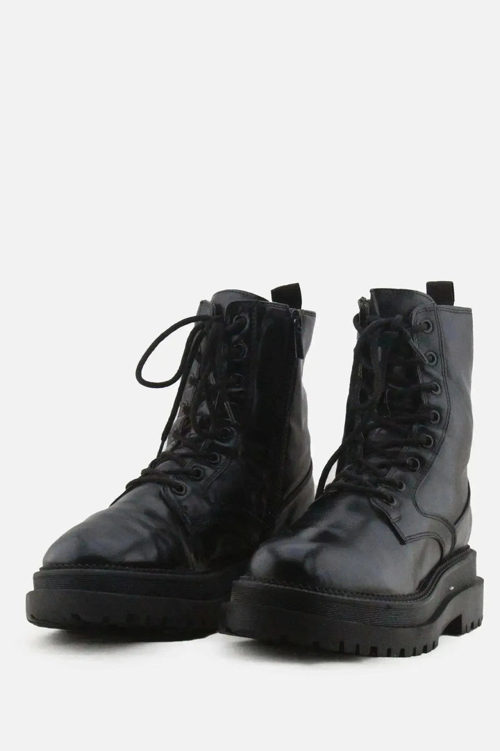 Stradivarius Zipper Laces Combat Boots | 100% Authentic Leather - sundaybazar