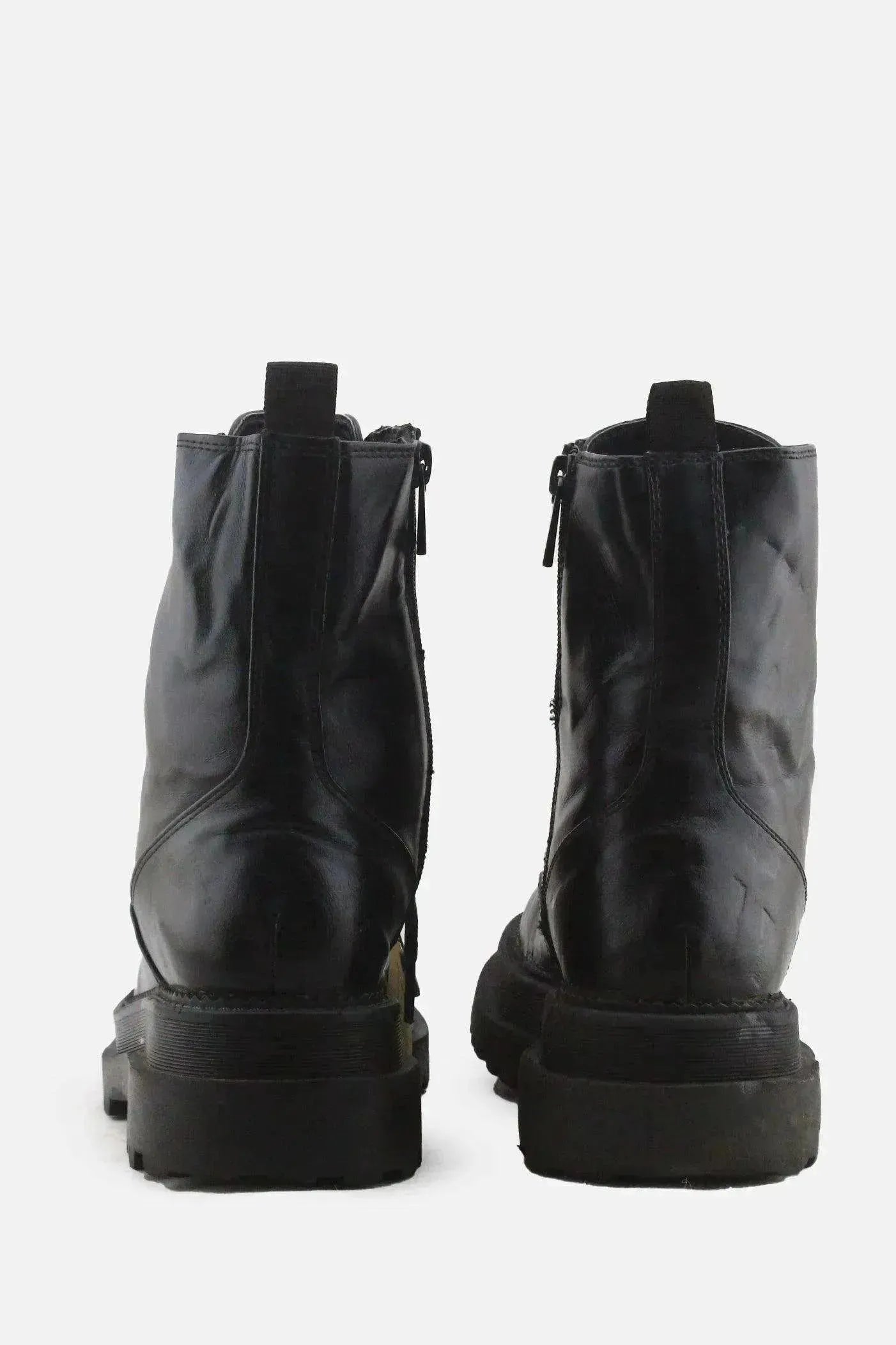 Stradivarius Zipper Laces Combat Boots | 100% Authentic Leather - sundaybazar