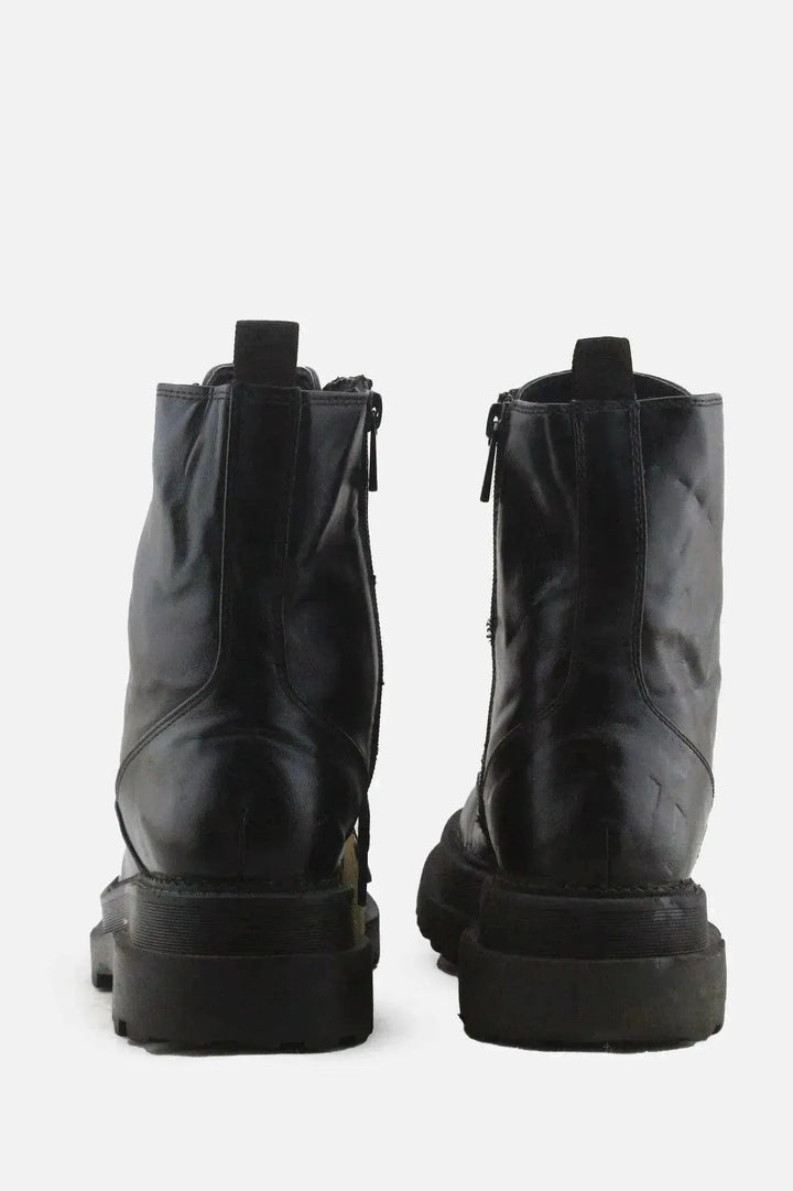 Stradivarius Zipper Laces Combat Boots | 100% Authentic Leather - sundaybazar