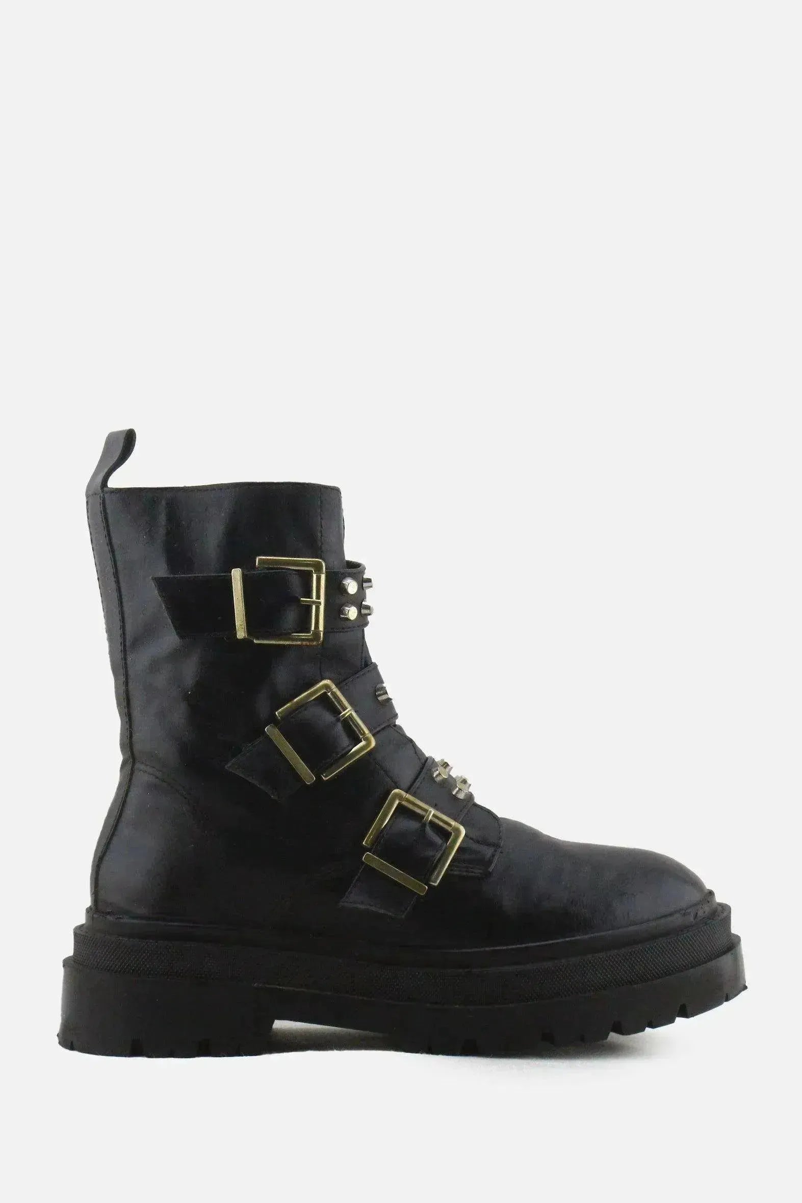 Stradivarius Zipper Buckle Straps Ankle Boots | 100% Authentic Leather - sundaybazar