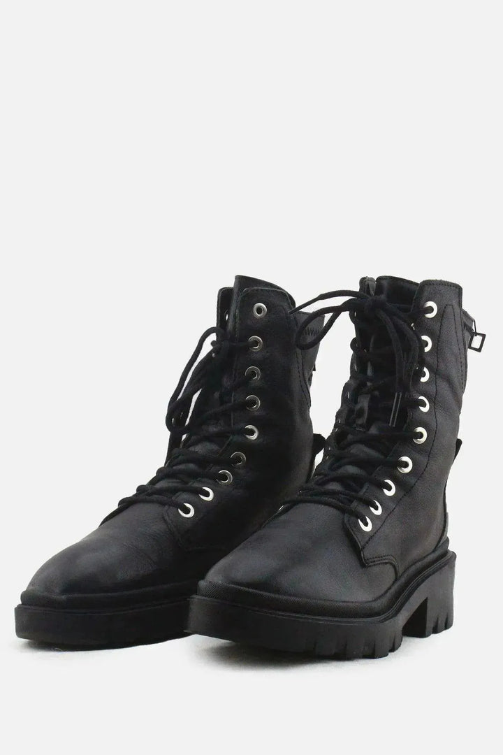 Stradivarius Zipper Laces Combat Boots | 100% Authentic Leather - sundaybazar