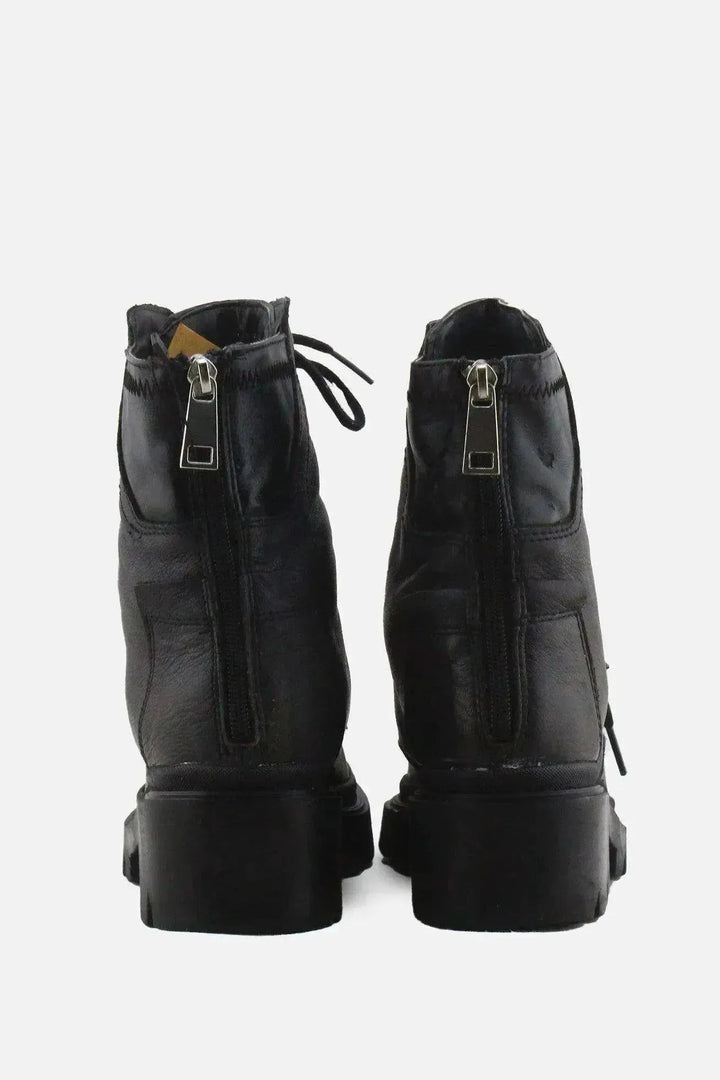 Stradivarius Zipper Laces Combat Boots | 100% Authentic Leather - sundaybazar