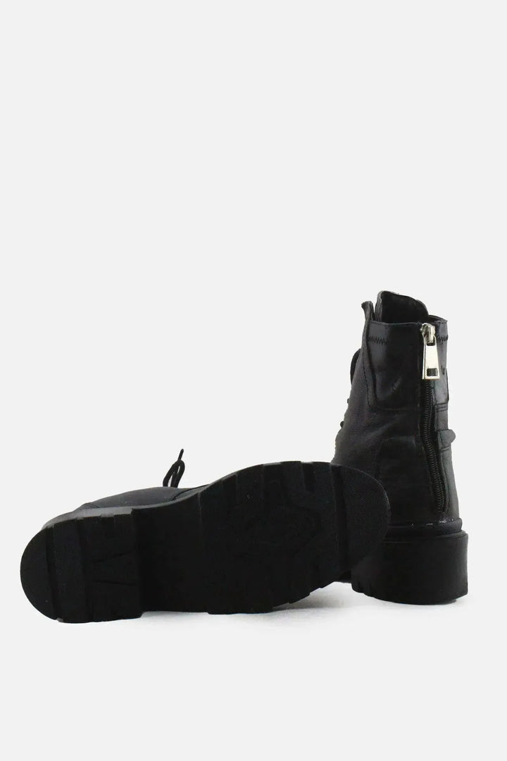 Stradivarius Zipper Laces Combat Boots | 100% Authentic Leather - sundaybazar