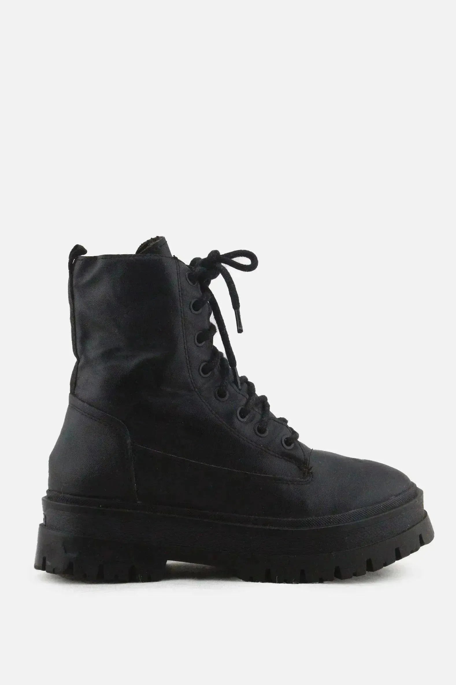 Stradivarius Zipper Laces Combat Boots | 100% Authentic Leather - sundaybazar
