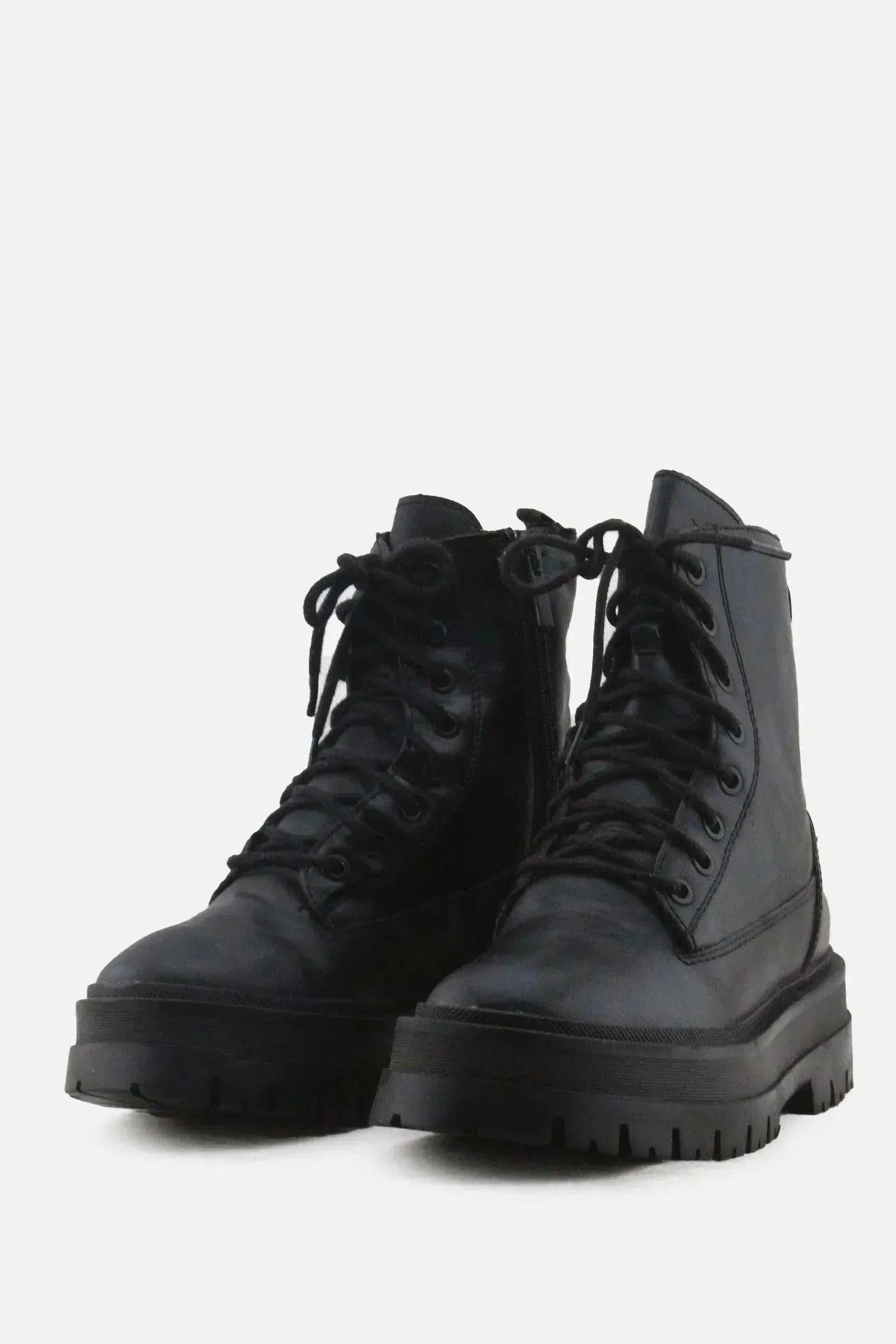 Stradivarius Zipper Laces Combat Boots | 100% Authentic Leather - sundaybazar