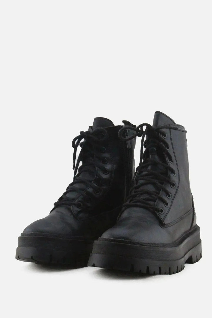 Stradivarius Zipper Laces Combat Boots | 100% Authentic Leather - sundaybazar