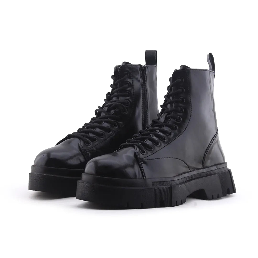 Bershka Zipper Lace Up Ankle Boot | 100% Authentic Leather