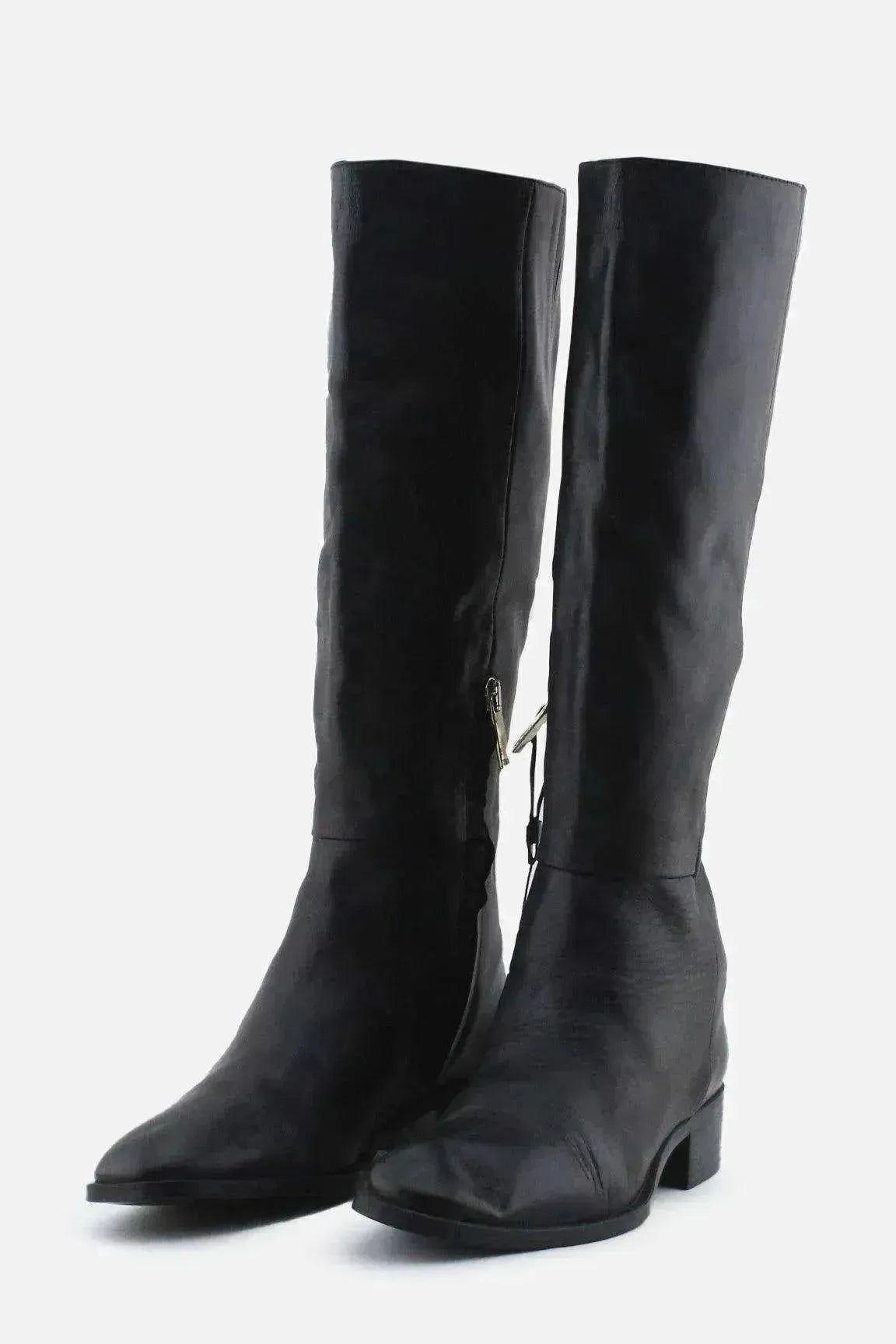 Zara Zipper Block Knee High Boots | 100% Authentic Leather - sundaybazar