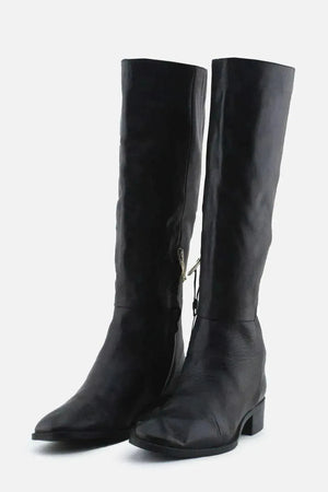 Zara Zipper Block Knee High Boots | 100% Authentic Leather - sundaybazar