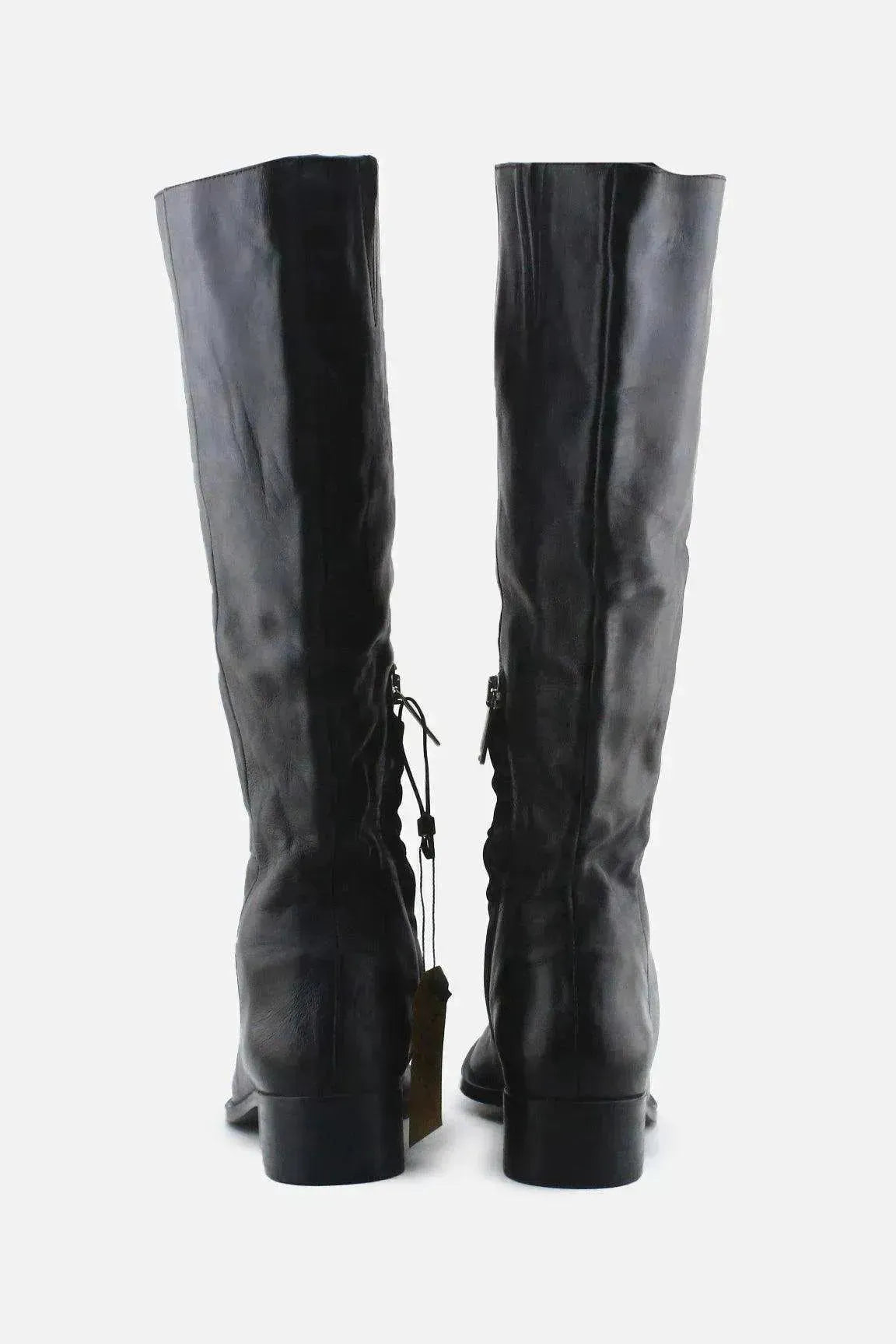 Zara Zipper Block Knee High Boots | 100% Authentic Leather - sundaybazar