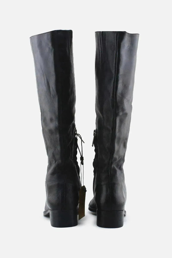 Zara Zipper Block Knee High Boots | 100% Authentic Leather - sundaybazar