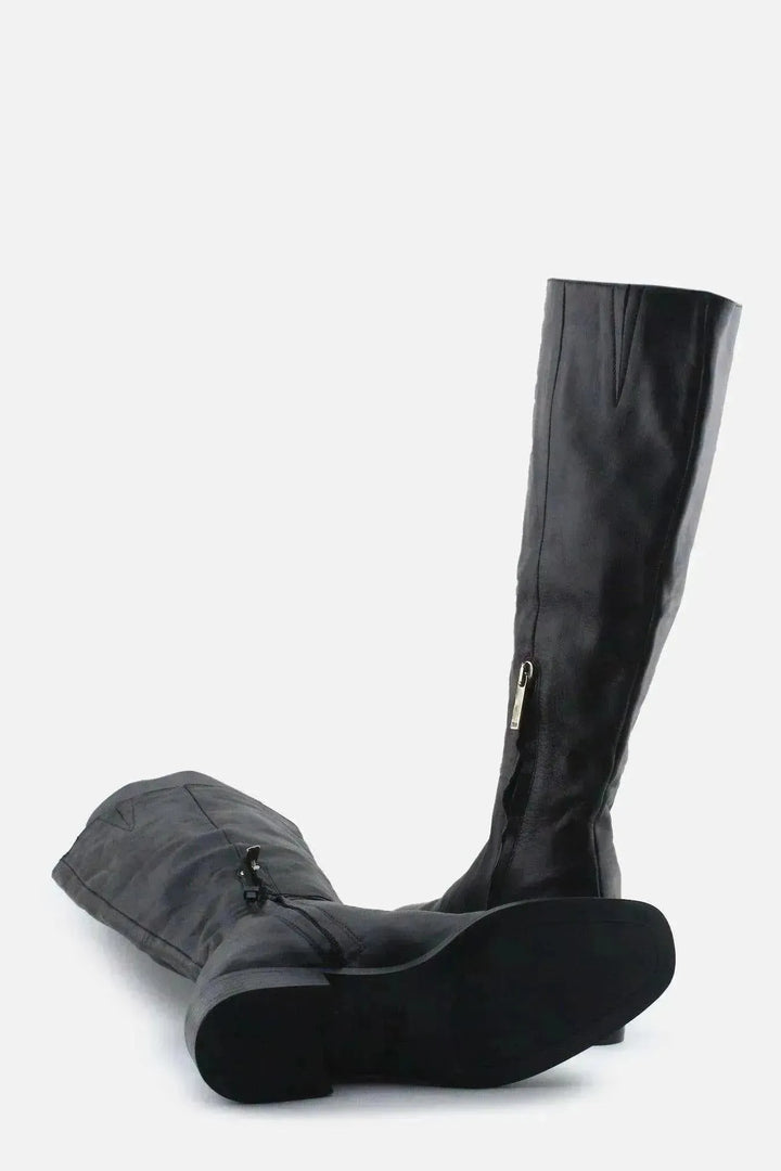 Zara Zipper Block Knee High Boots | 100% Authentic Leather - sundaybazar