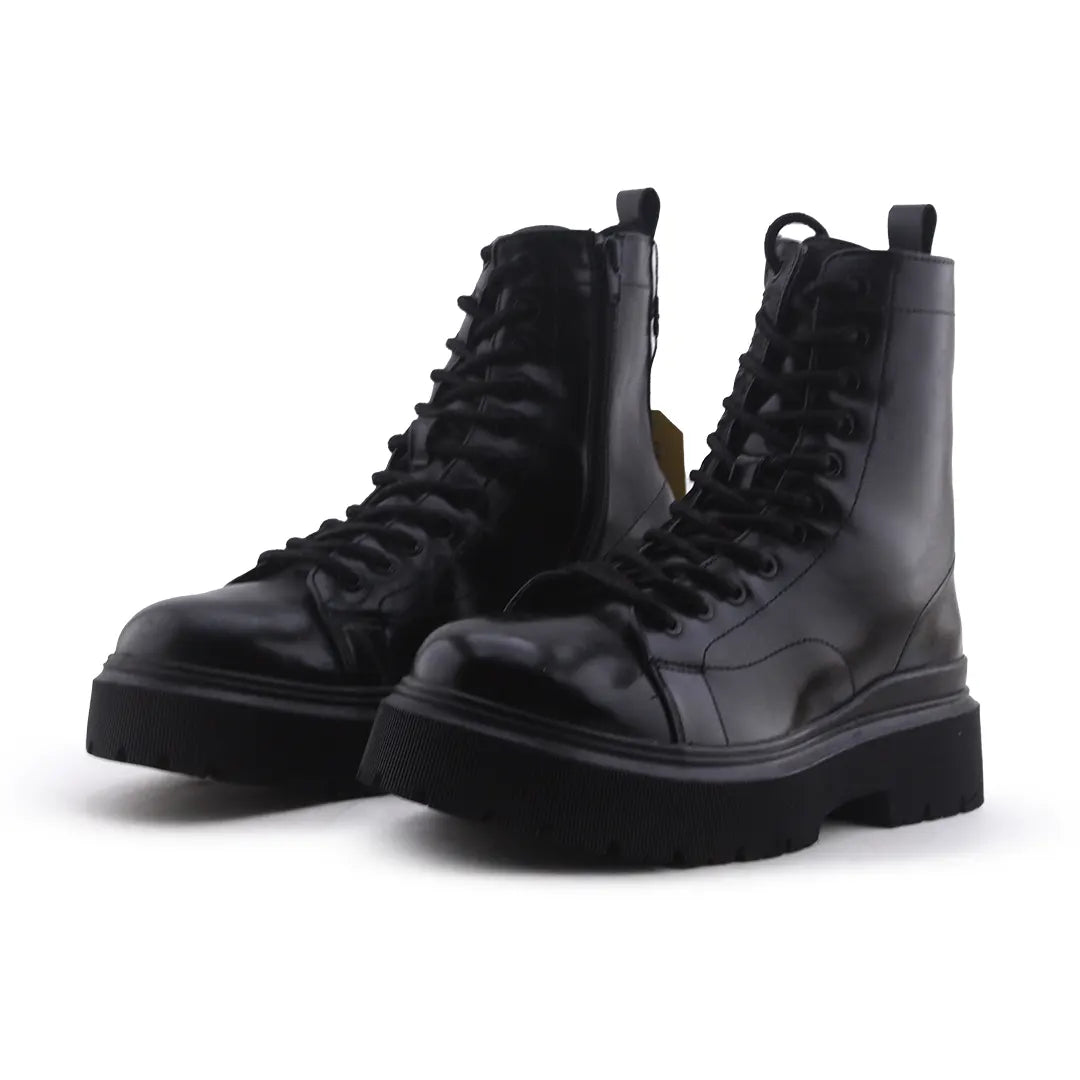 Bershka Zipper Lace Up Ankle Boot | 100% Authentic Leather