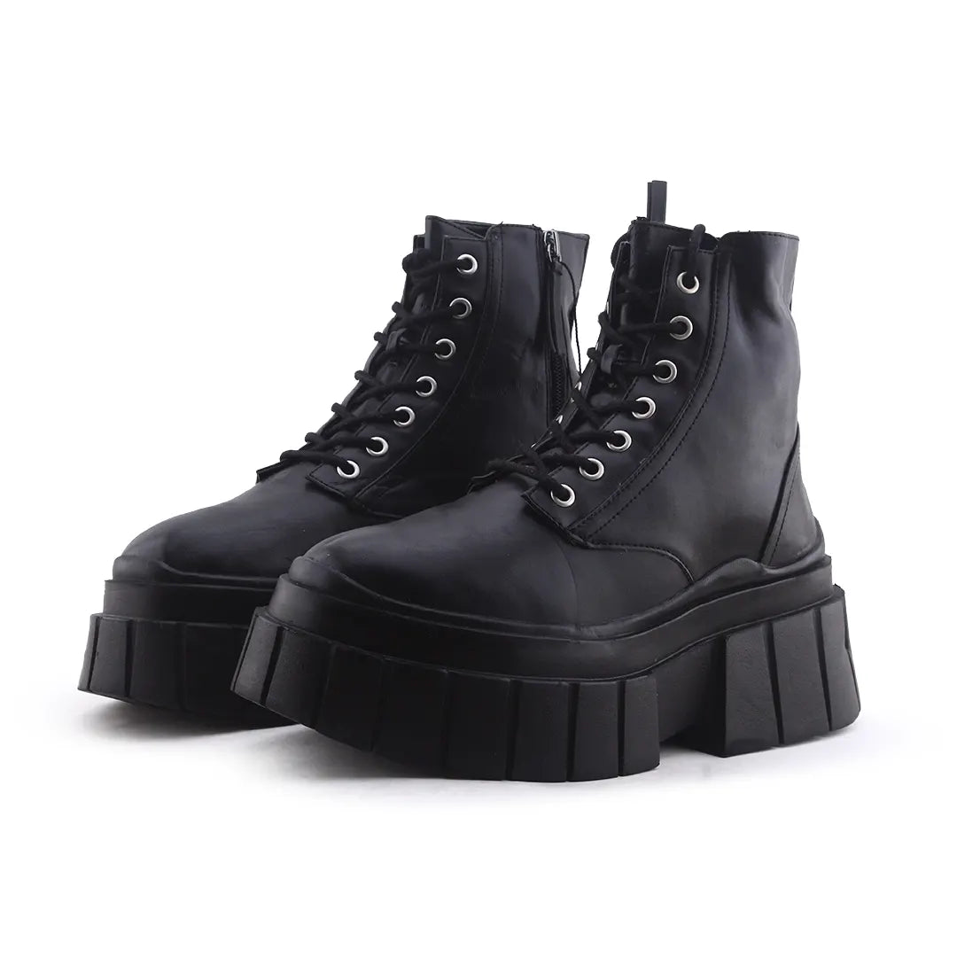 Bershka Zipper Lace Up Ankle Boot | 100% Authentic Leather