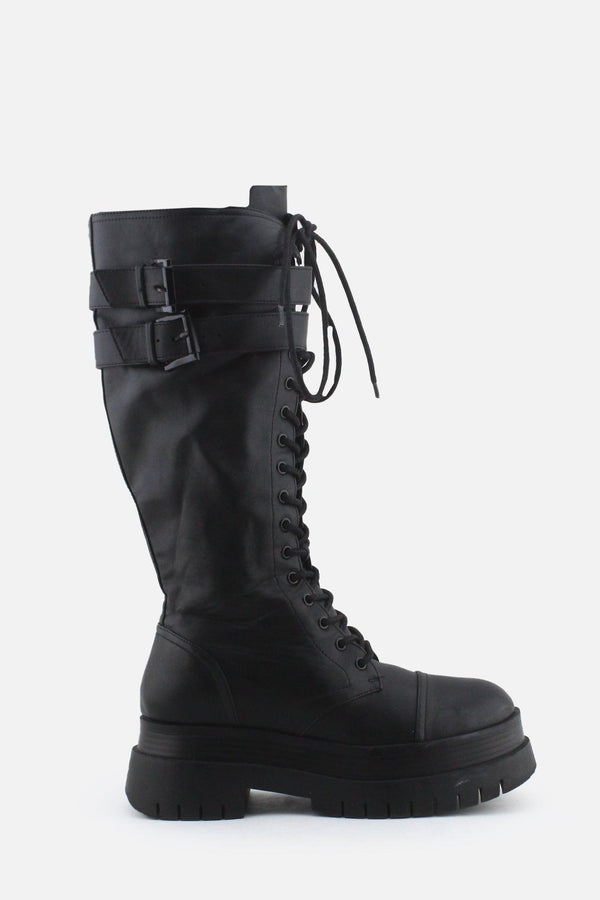 Bershka Zipper Laces Buckle Straps Combat Long Boots | 100% Authentic Leather