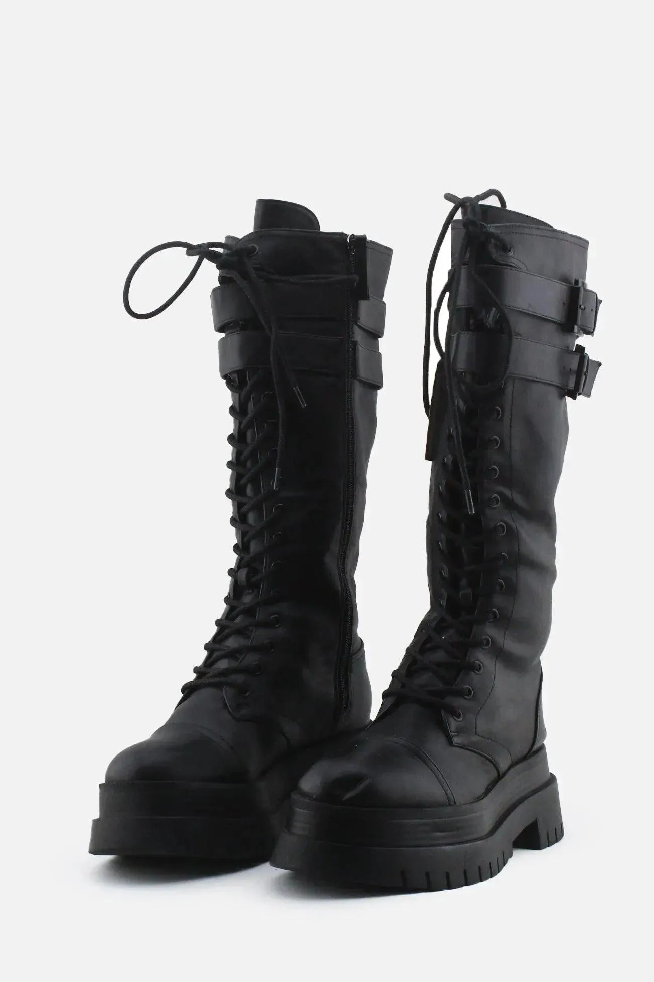 Bershka Zipper Laces Buckle Straps Knee High Boot | 100% Authentic Leather