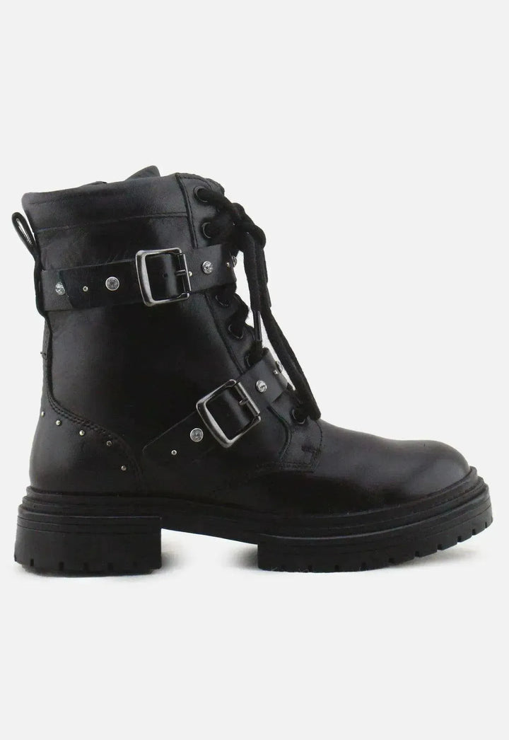 Zara Zipper Laces Buckle Straps Combat Ankle Boots | 100% Authentic Leather - sundaybazar
