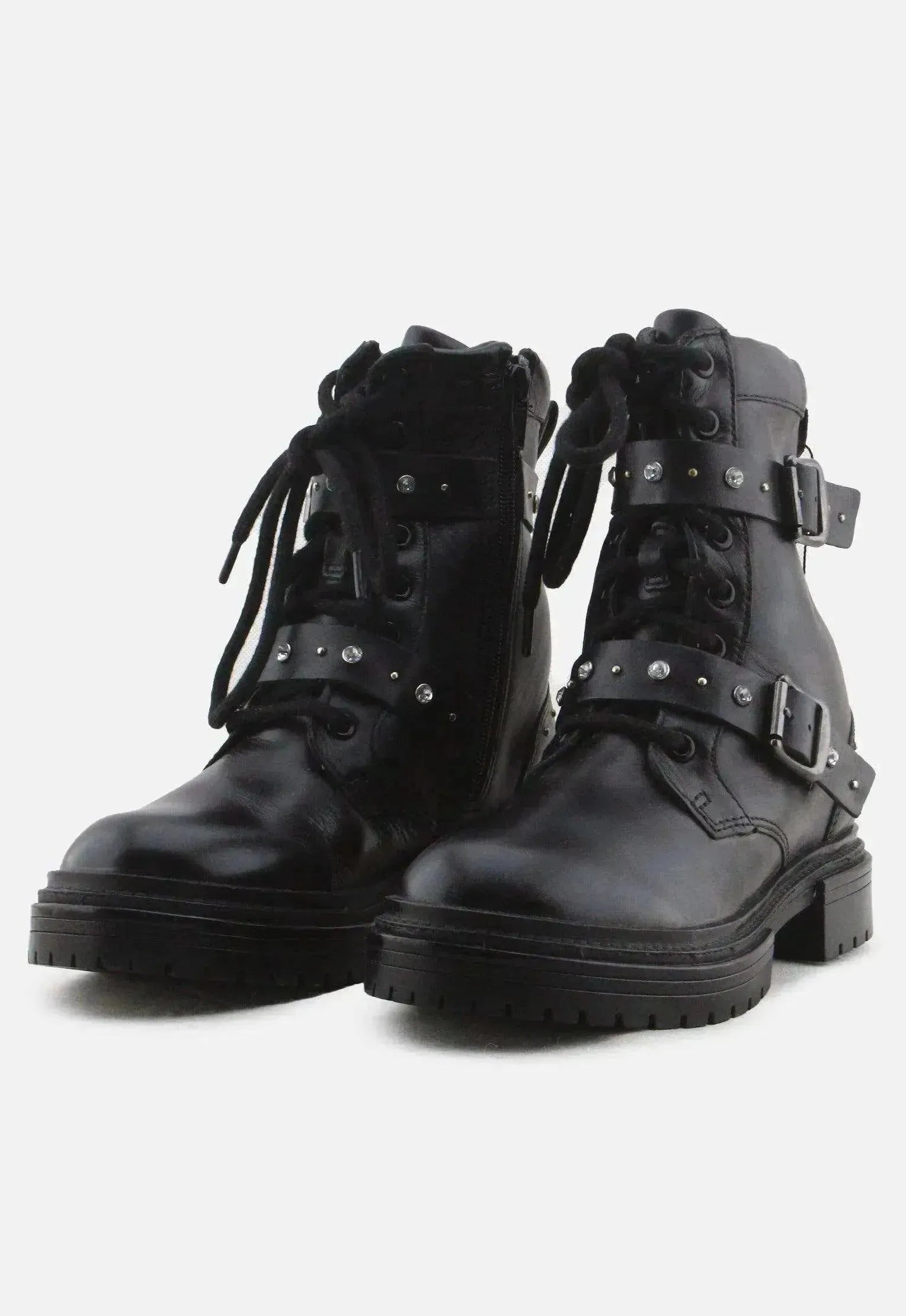 Zara Zipper Laces Buckle Straps Combat Ankle Boots | 100% Authentic Leather - sundaybazar