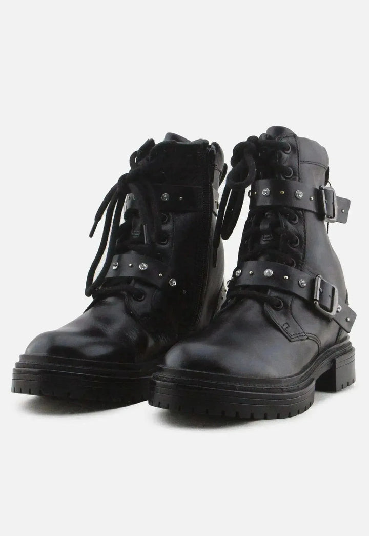 Zara Zipper Laces Buckle Straps Combat Ankle Boots | 100% Authentic Leather - sundaybazar