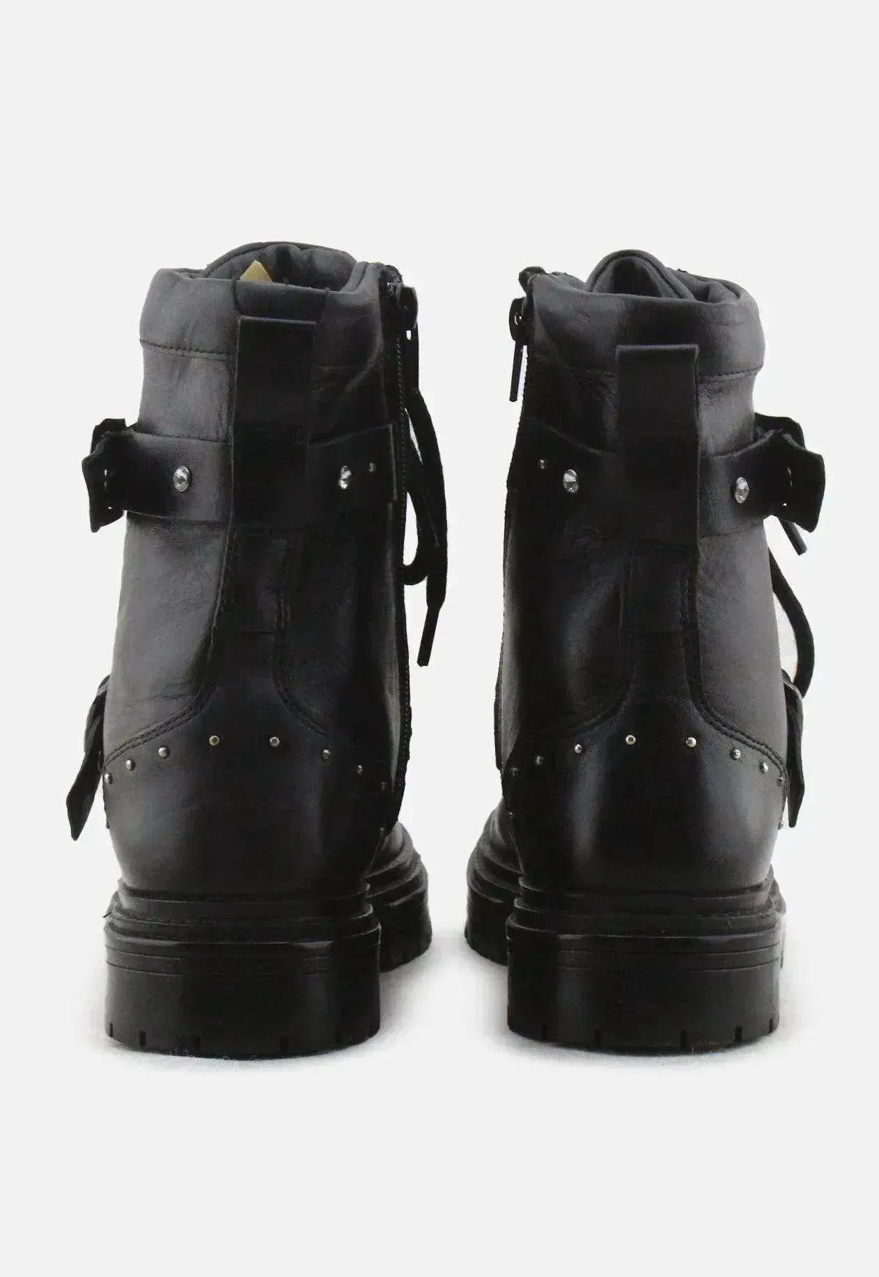 Zara Zipper Laces Buckle Straps Combat Ankle Boots | 100% Authentic Leather - sundaybazar