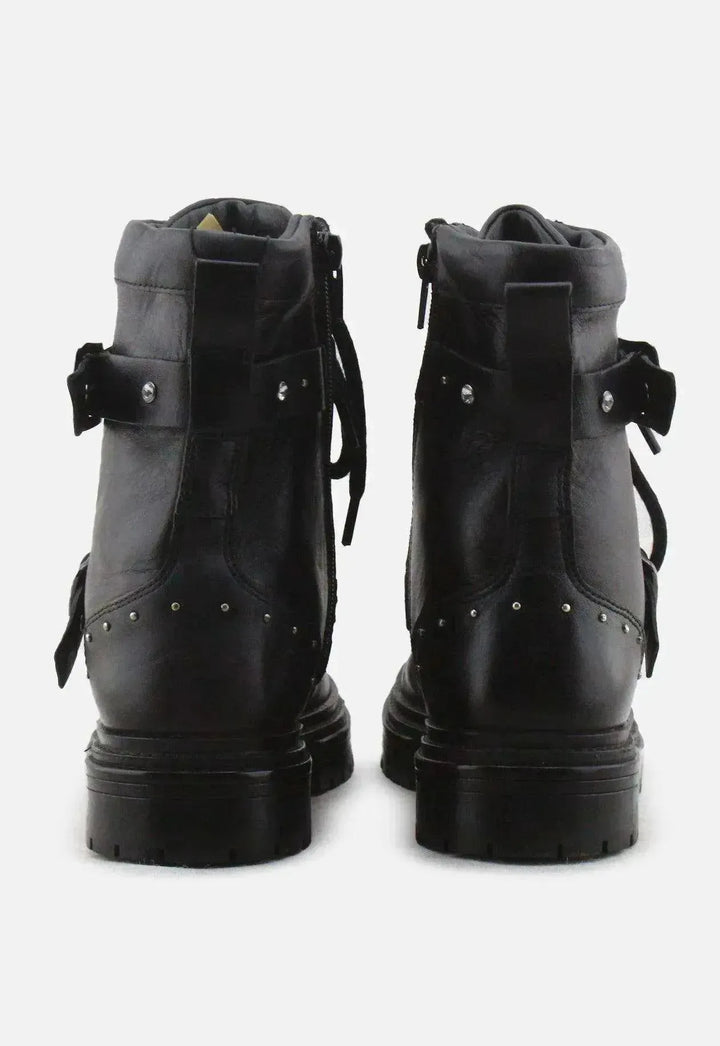 Zara Zipper Laces Buckle Straps Combat Ankle Boots | 100% Authentic Leather - sundaybazar