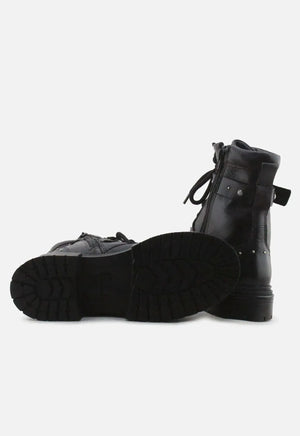 Zara Zipper Laces Buckle Straps Combat Ankle Boots | 100% Authentic Leather - sundaybazar