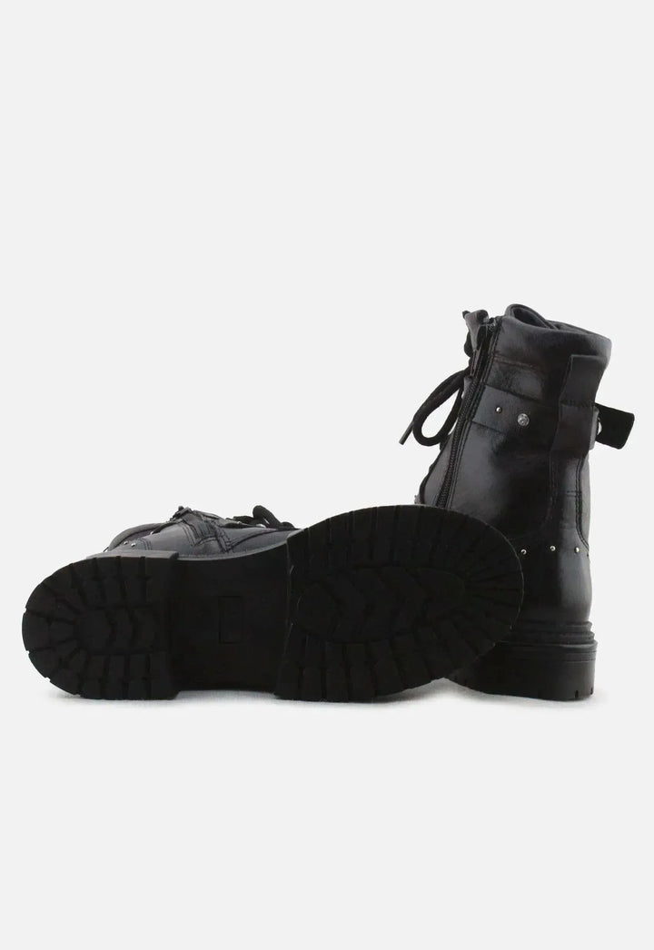 Zara Zipper Laces Buckle Straps Combat Ankle Boots | 100% Authentic Leather - sundaybazar