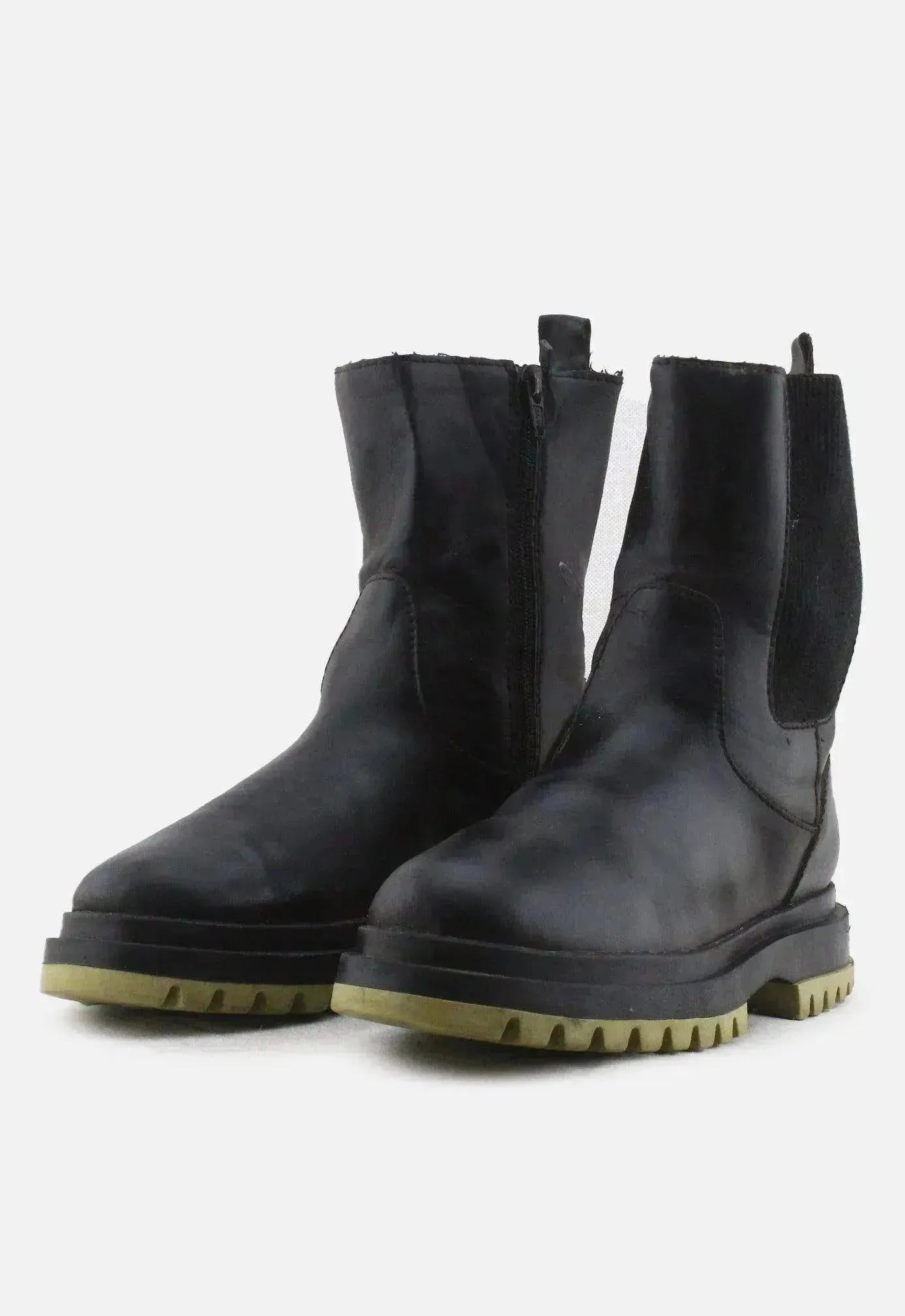 Zara Zipper Stretchable Combat Ankle Boots | 100% Authentic Leather - sundaybazar