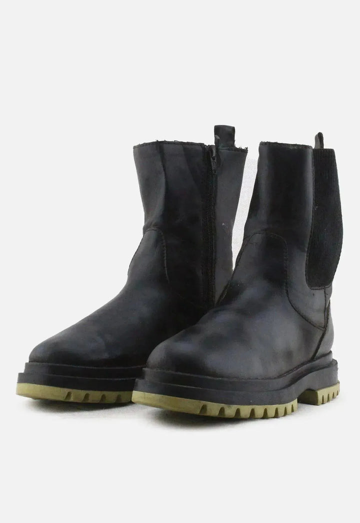 Zara Zipper Stretchable Combat Ankle Boots | 100% Authentic Leather - sundaybazar