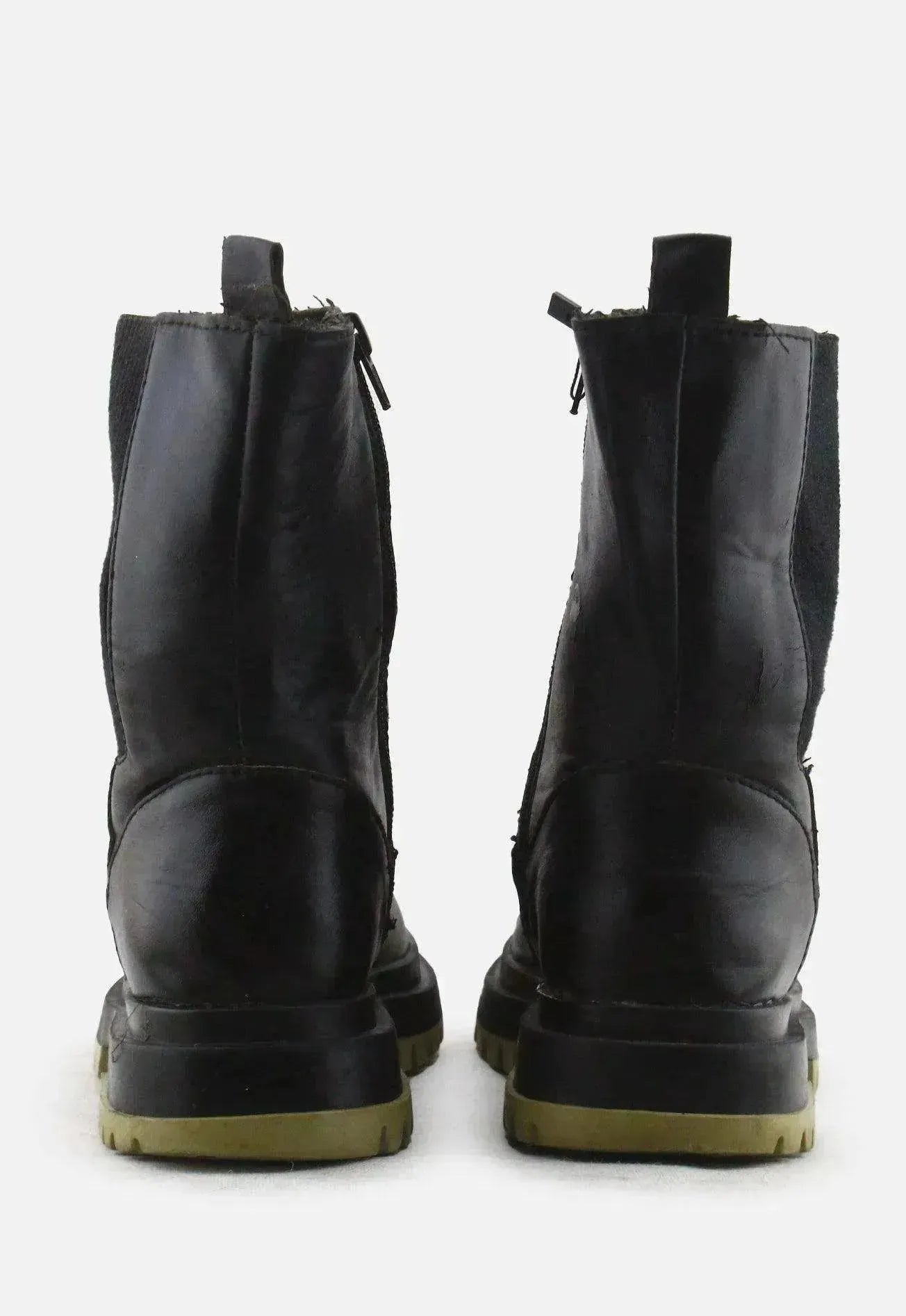 Zara Zipper Stretchable Combat Ankle Boots | 100% Authentic Leather - sundaybazar