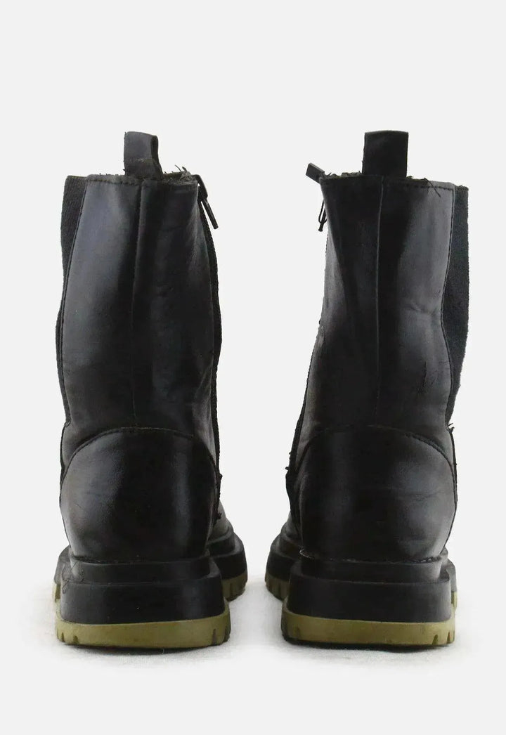 Zara Zipper Stretchable Combat Ankle Boots | 100% Authentic Leather - sundaybazar
