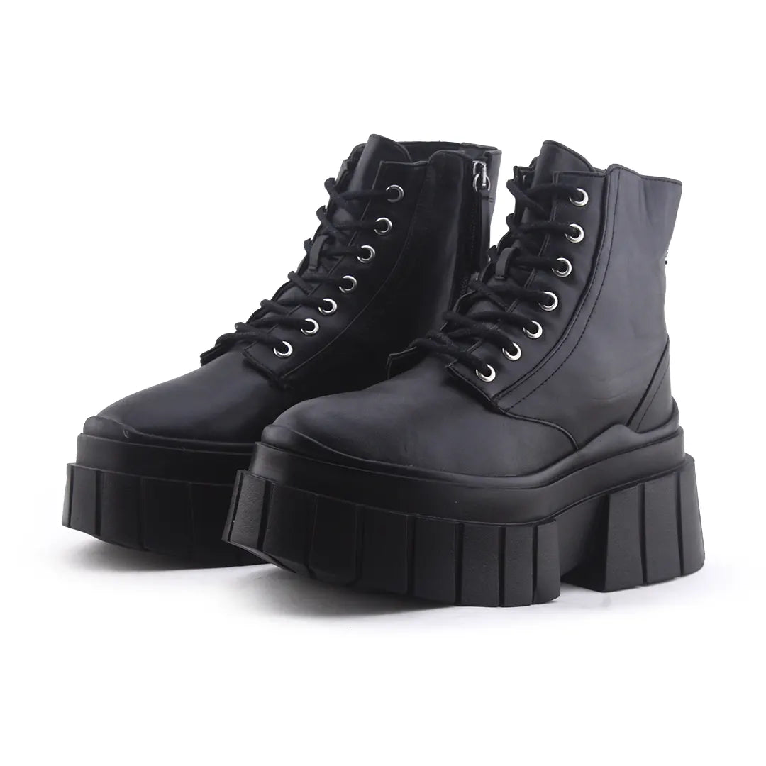 Bershka Zipper Lace Up Ankle Boot | 100% Authentic Leather