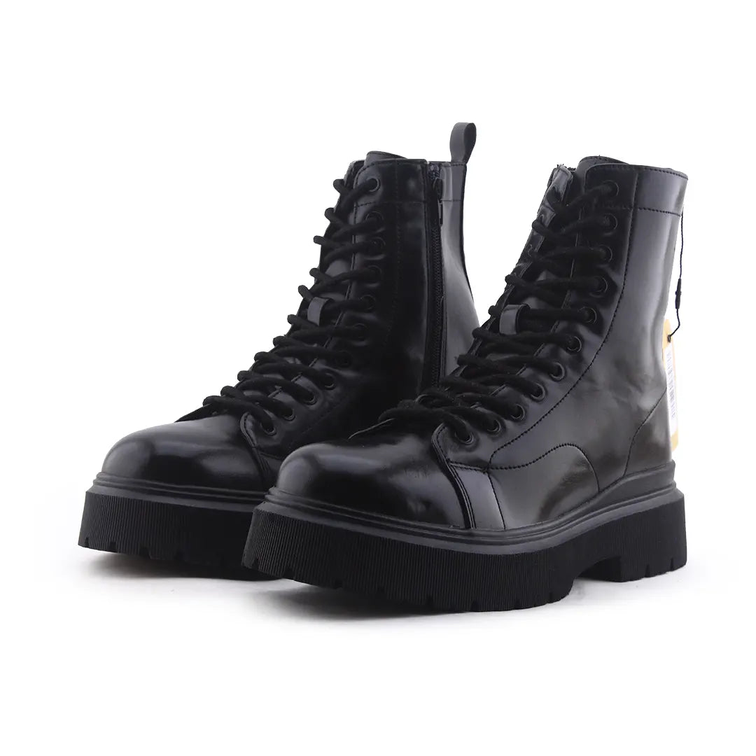Bershka Zipper Lace Up Ankle Boot | 100% Authentic Leather