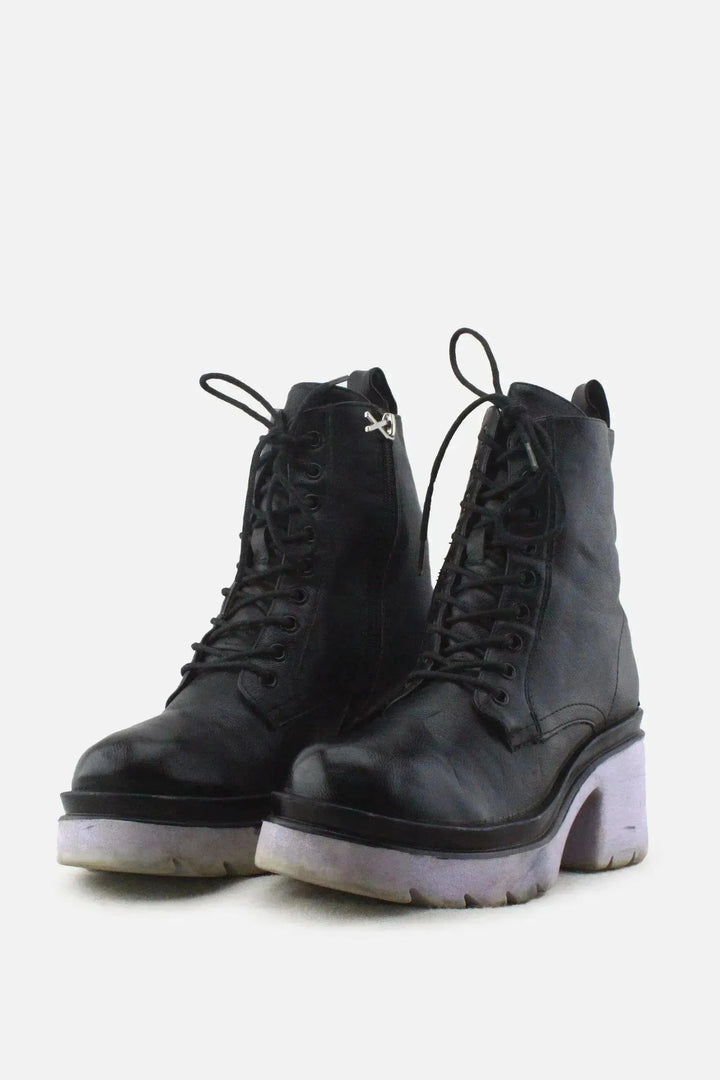 I Love DeeZee Zipper Laces Block Ankle Boots |100% Authentic Leather - sundaybazar