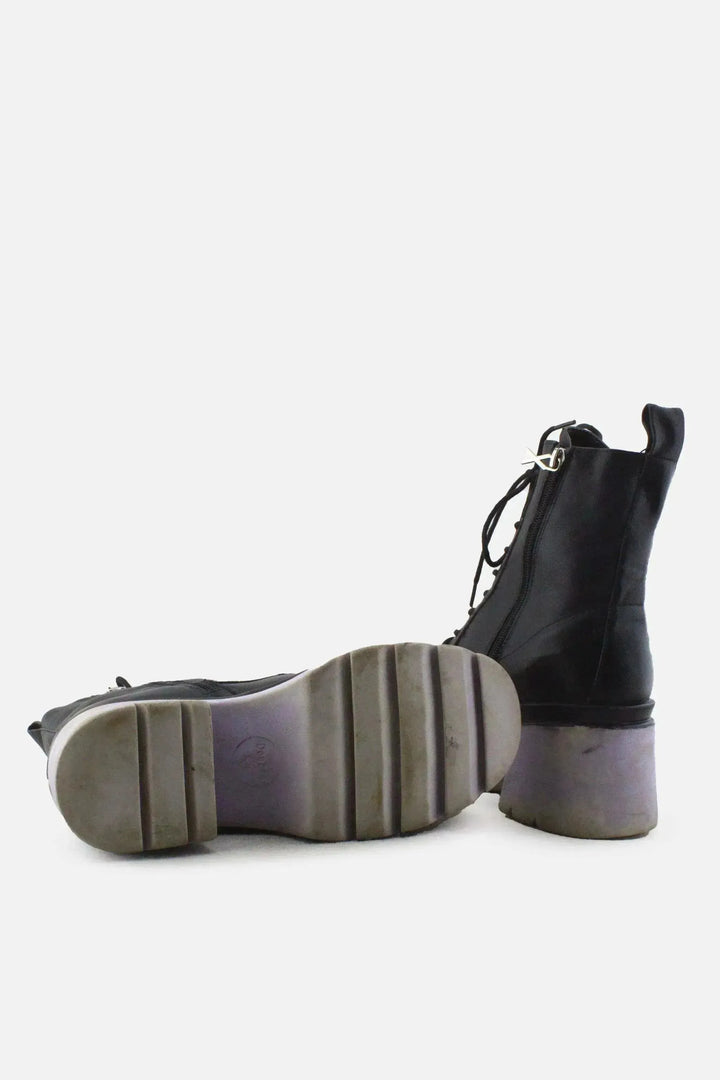 I Love DeeZee Zipper Laces Block Ankle Boots |100% Authentic Leather - sundaybazar