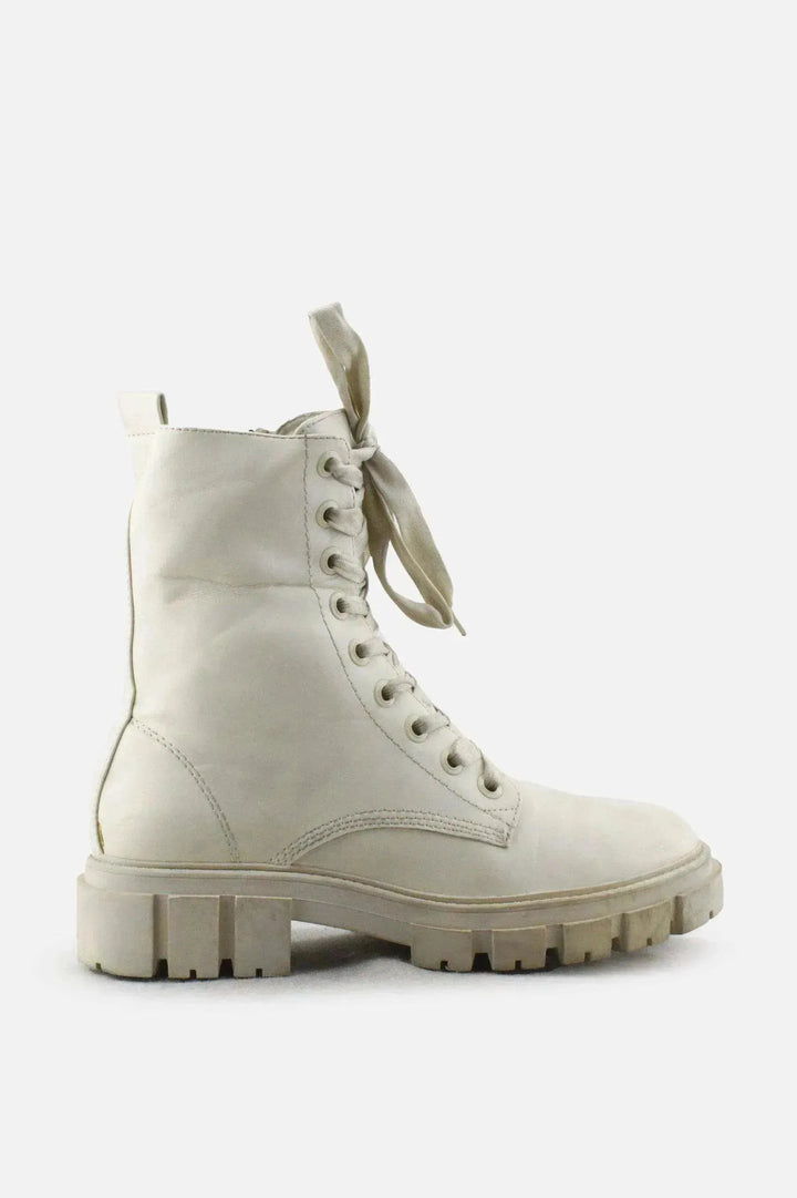 Stradivarius Zipper Laces Combat Ankle Boots |100% Authentic Leather - sundaybazar