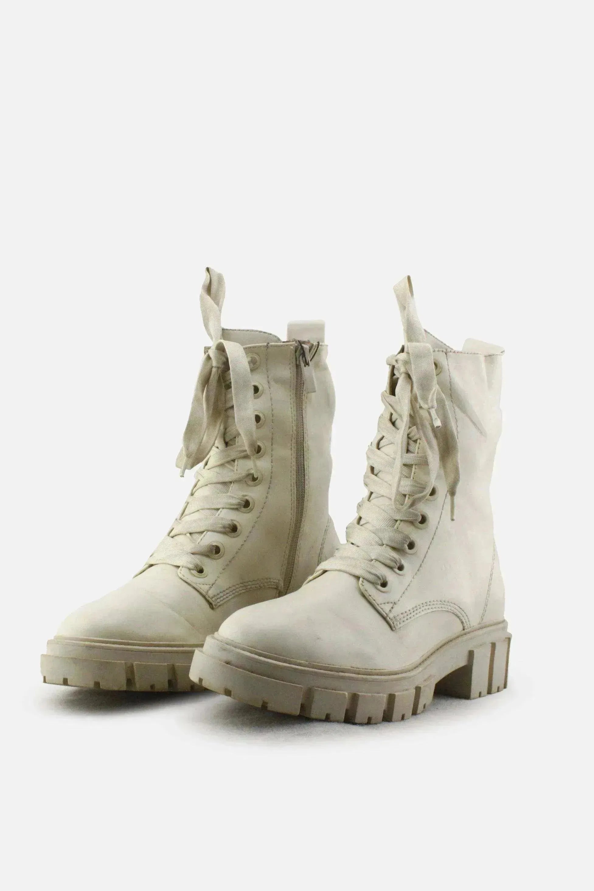 Stradivarius Zipper Laces Combat Ankle Boots |100% Authentic Leather - sundaybazar