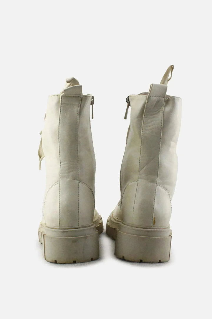 Stradivarius Zipper Laces Combat Ankle Boots |100% Authentic Leather - sundaybazar