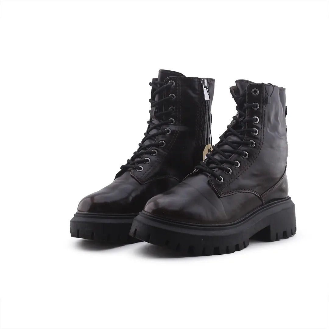 Stradivarius Zipper Lace Up Ankle Boot | 100% Authentic Leather