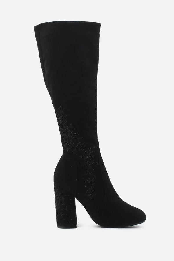 European Brand Zipper Block Knee High Boots | Suede