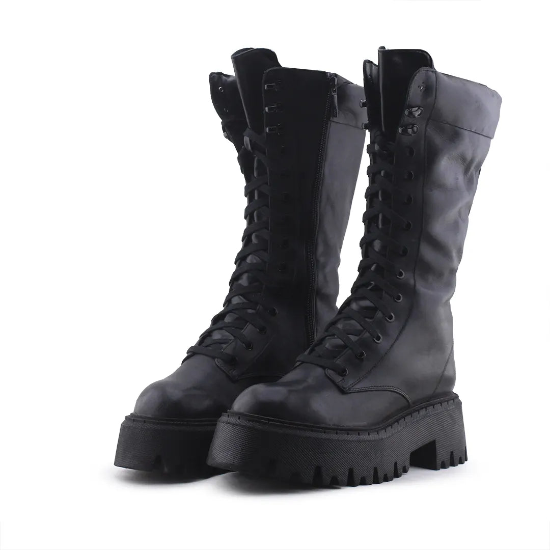 Zara Zipper Lace Up Knee High Boot | 100% Authentic Leather