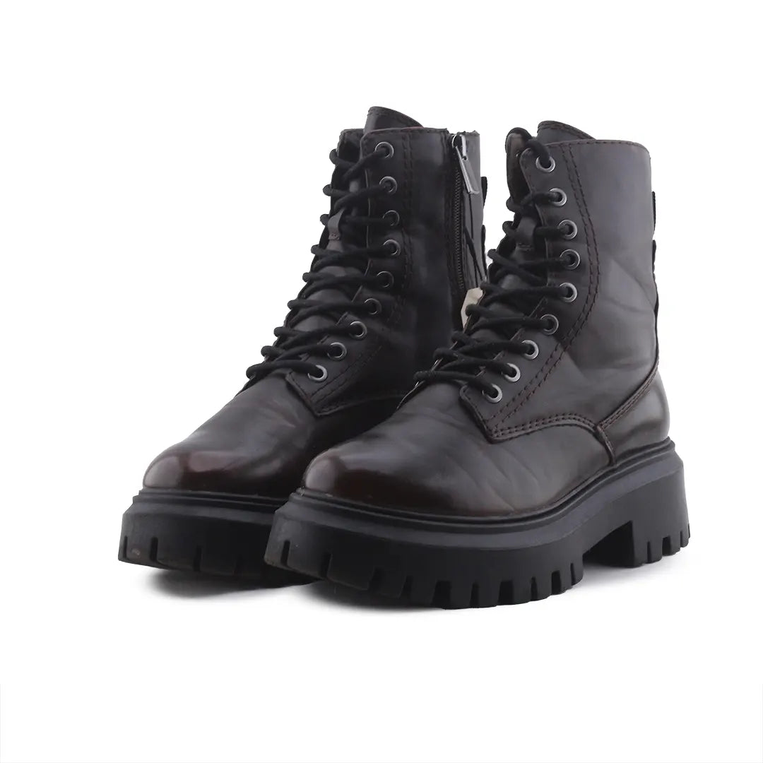 Stradivarius Zipper Lace Up Ankle Boot | 100% Authentic Leather