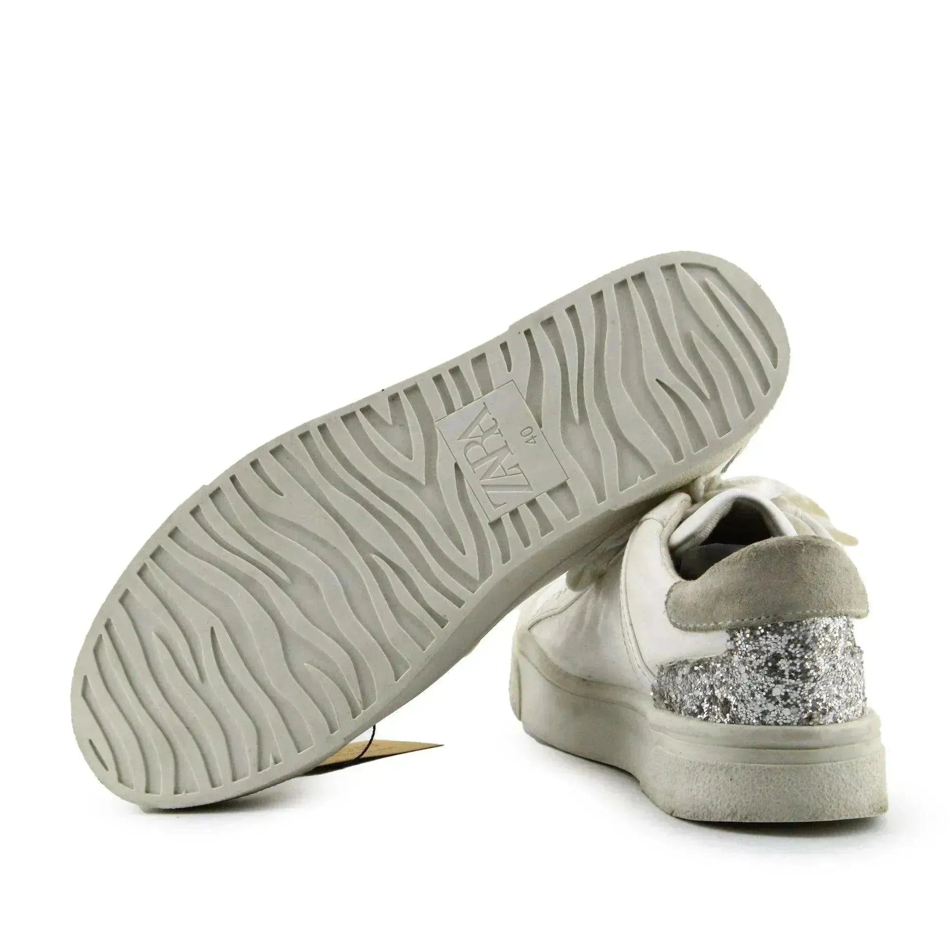 Zara Vegan Leather Glitter Sparkle Sneakers - sundaybazar