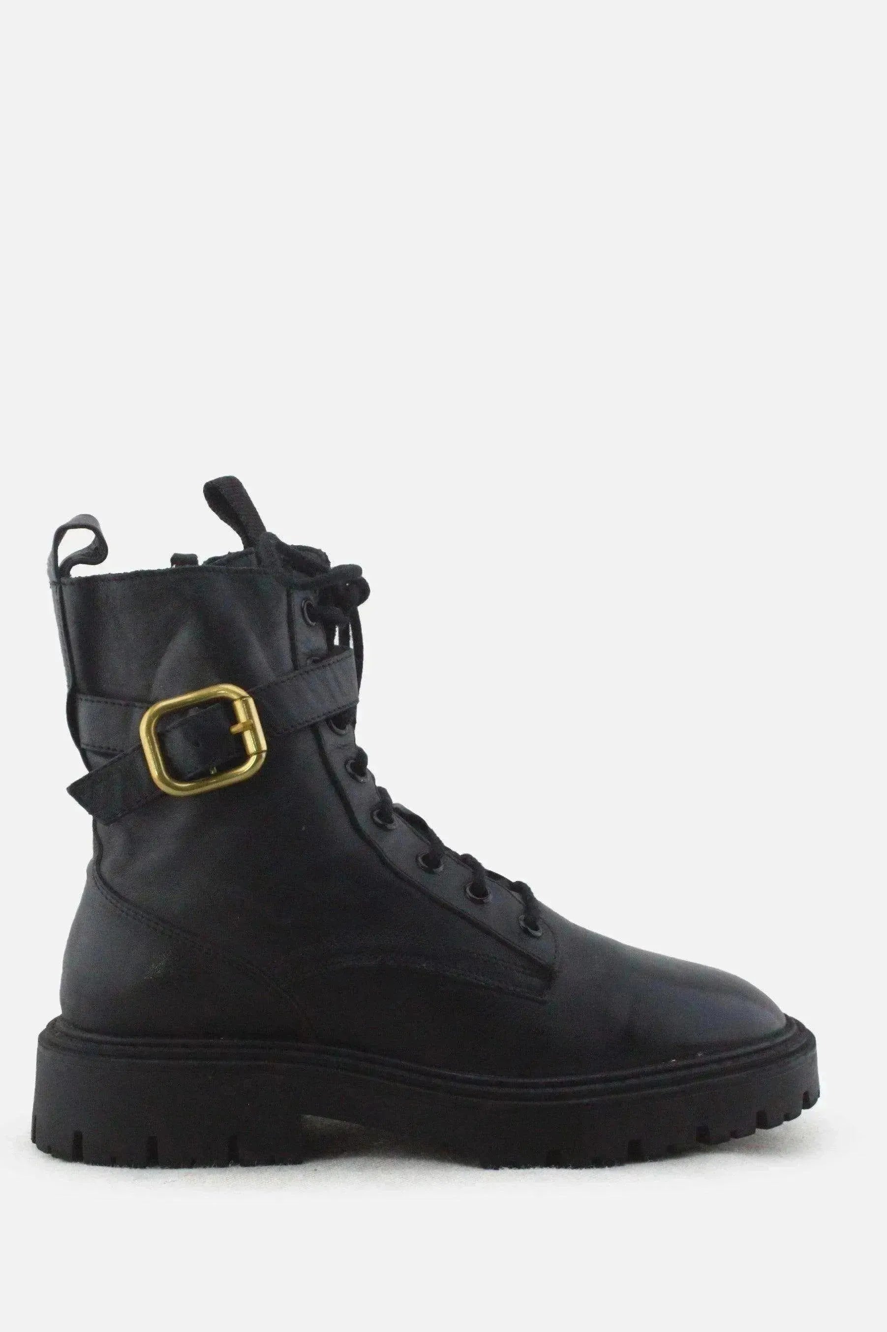 Zara Zipper Buckle Straps Combat Ankle Boots |100% Authentic Leather - sundaybazar