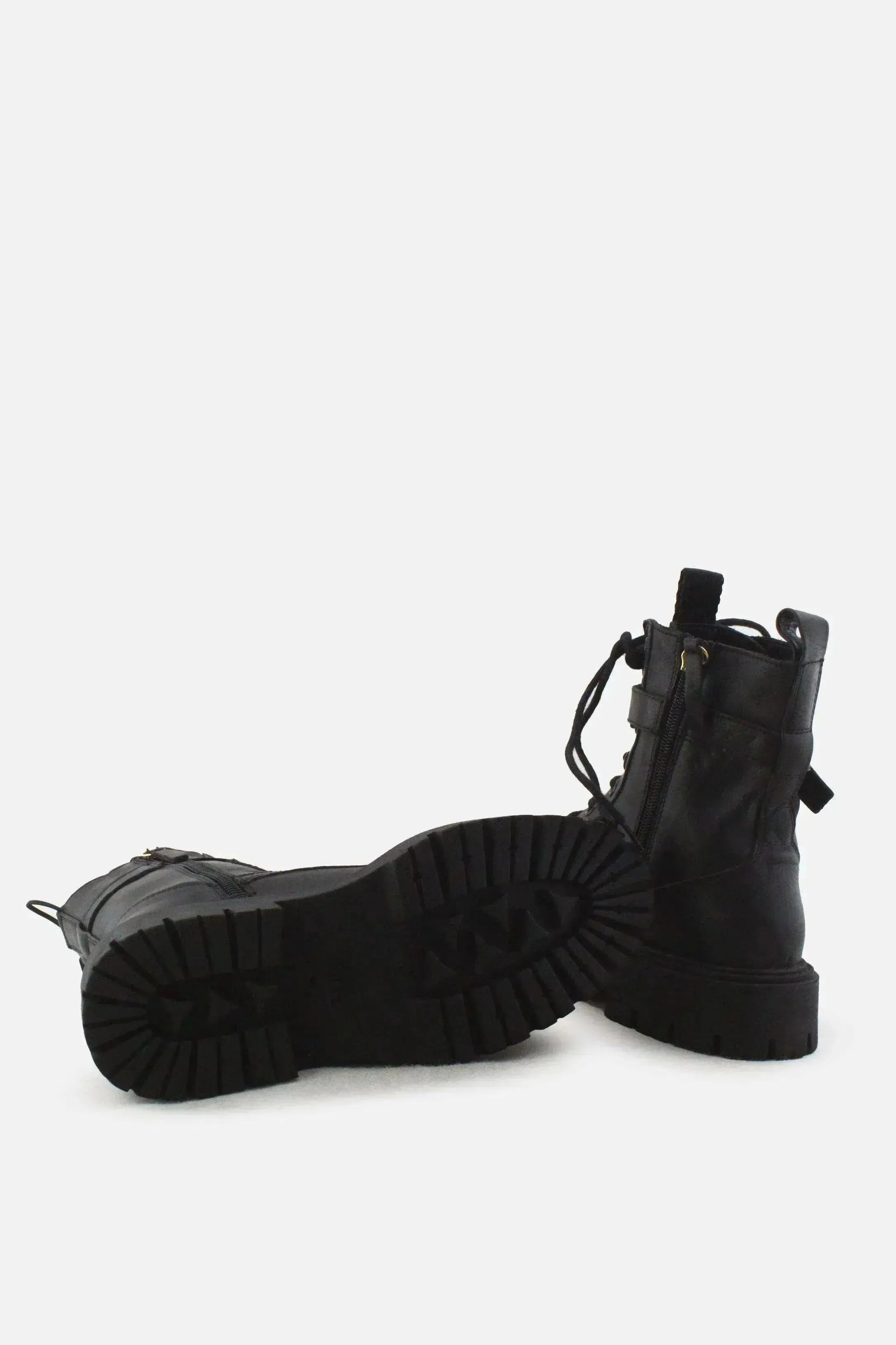 Zara Zipper Buckle Straps Combat Ankle Boots |100% Authentic Leather - sundaybazar