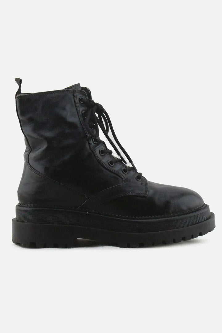 Stradivarius Zipper Laces Combat Boots | 100% Authentic Leather - sundaybazar